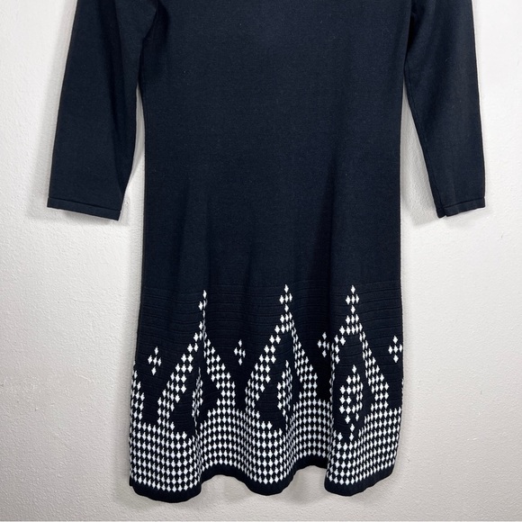 MEDIUM ECI BRAND SWEATER DRESS BLACK WHITE KNIT PULLOVER STRETCH 3/4 SLEEVE - Picture 7 of 8